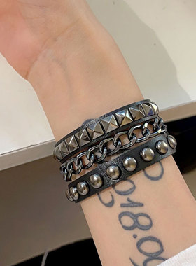 情侣混合材质朋克铆钉亚文