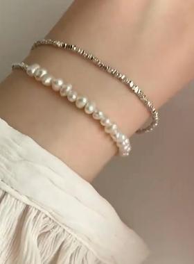 时尚百搭碎银子珍珠手链轻奢小众气质手串新款个性冷淡风手饰