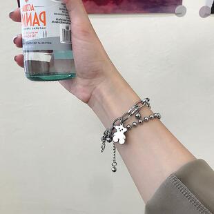 钛钢不掉色小熊手链女夏ins小众设计多层冷淡风嘻哈闺蜜手饰男潮