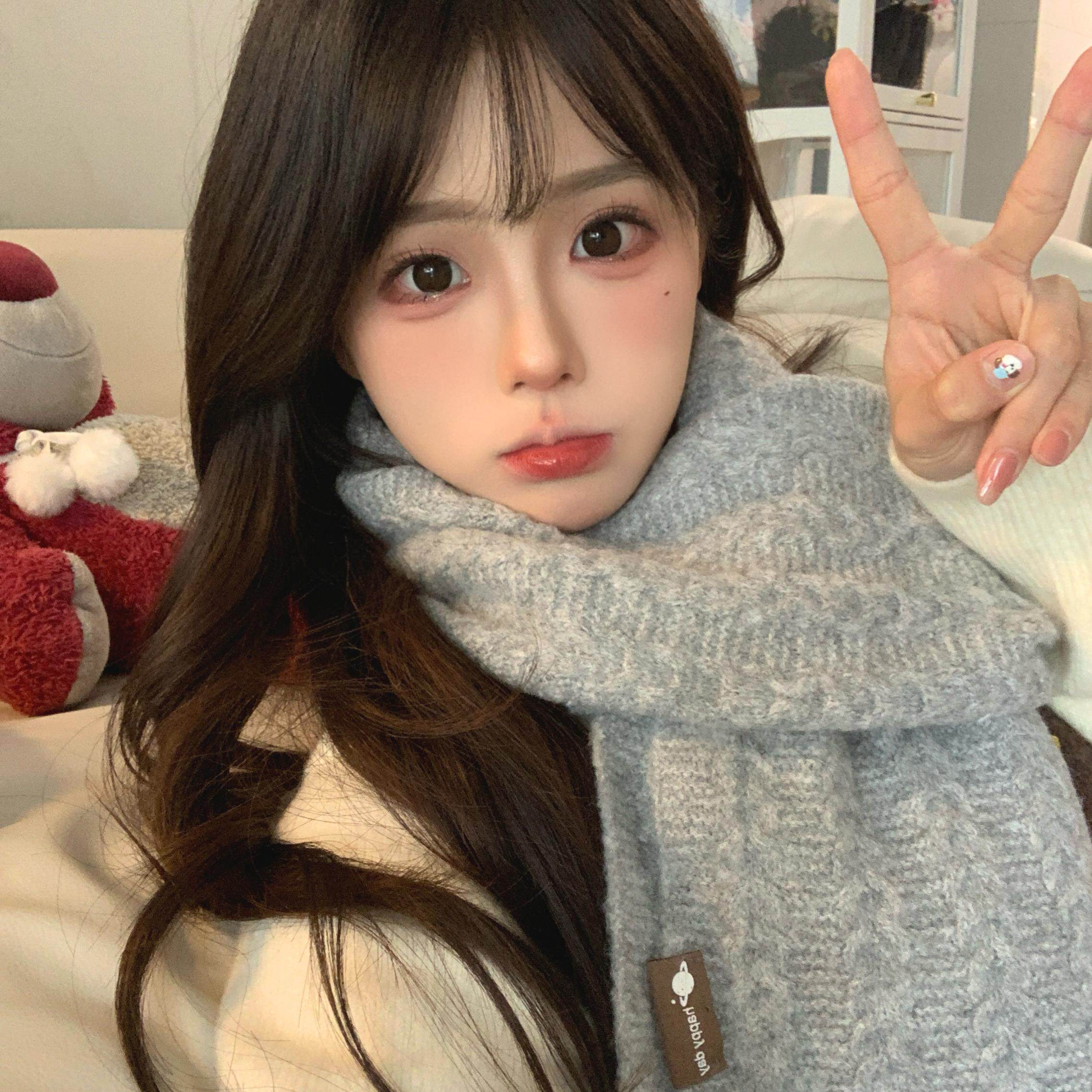 韩系麻花针织毛线围巾女2025新款冬季氛围感情侣保暖百搭护颈围脖