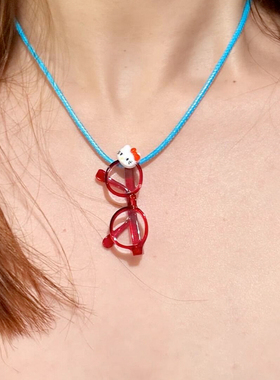 可爱创意kitty猫咪眼镜吊坠项链