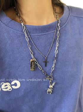 双层叠戴兔子配饰长款女吊坠项链