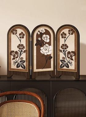 中古风花卉屏风桌面摆件玄关柜茶桌家居装饰品覆古艺术客厅摆画