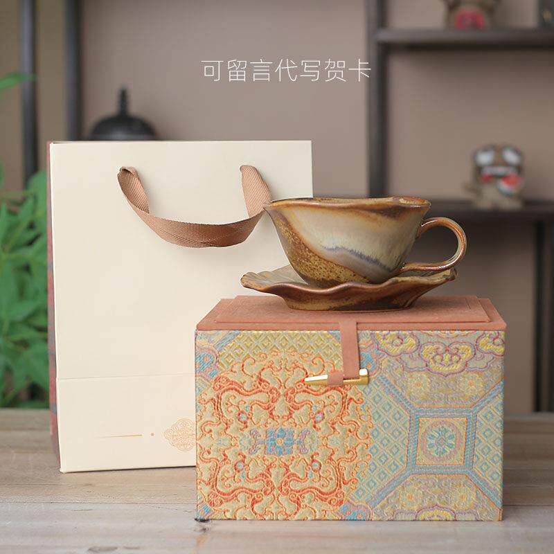 景德镇柴烧咖啡杯手工陶瓷带碟下午茶家用拿铁水杯马克杯生日礼品