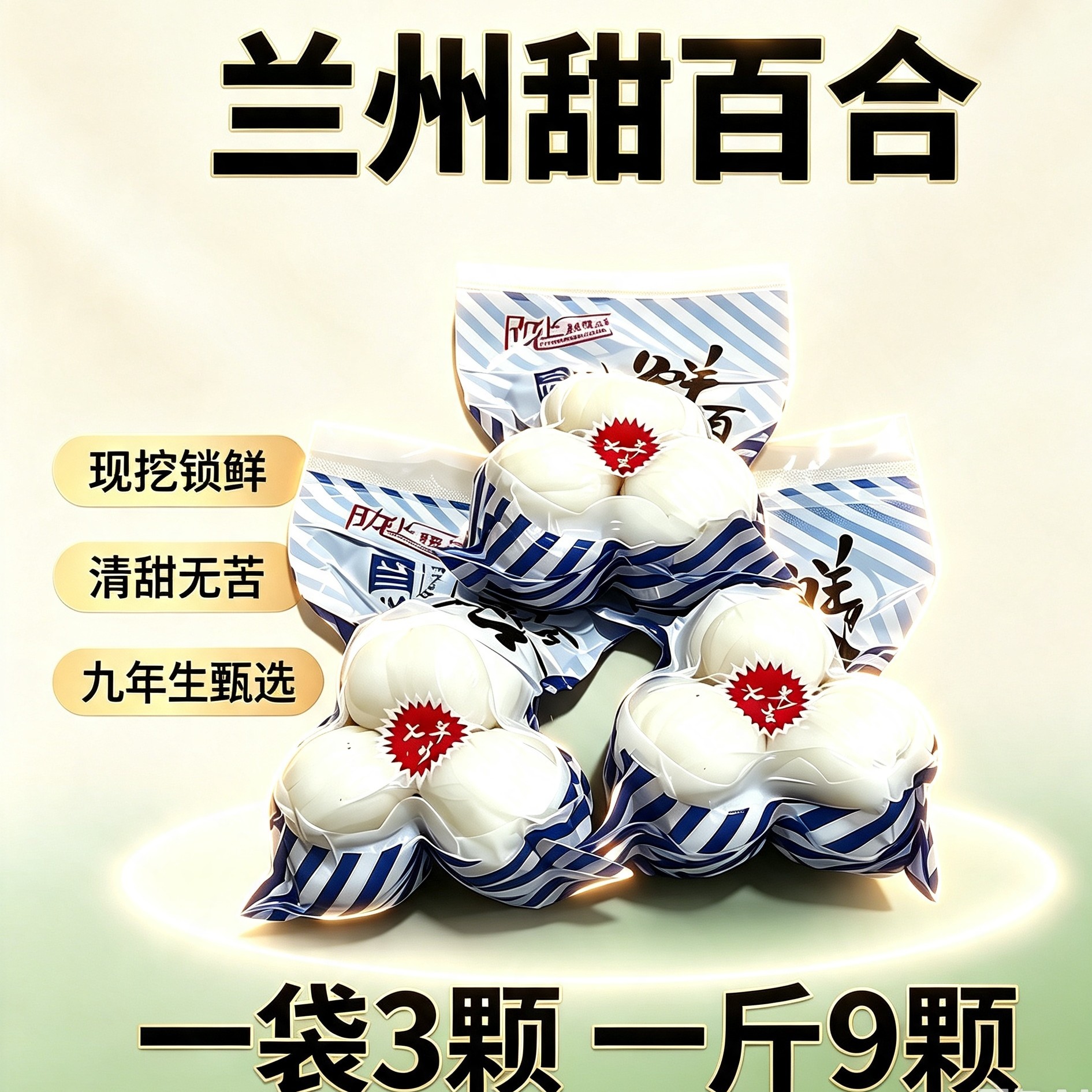 兰州新鲜水果甜百合九年生当季新货软糯香甜一斤九颗臻品级甜百合