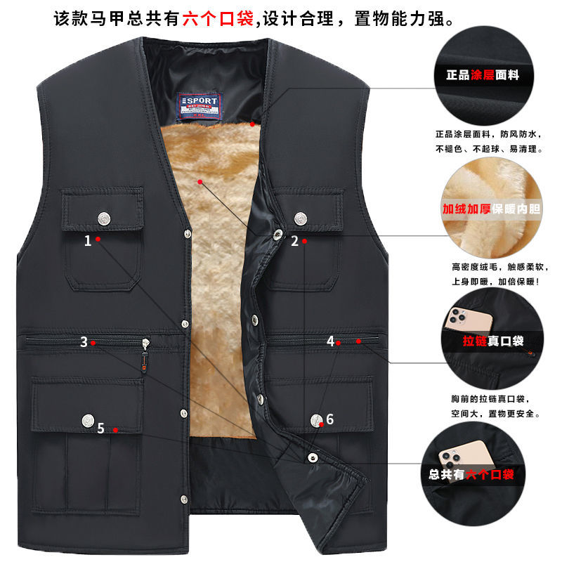 男士马甲中老年男装加厚加绒背心春秋保暖厚马P夹加棉绒马甲秋冬