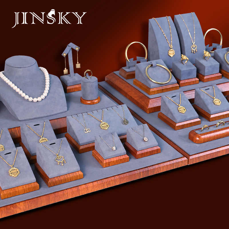 新款木纹柜台展示道具黄金K金收纳手镯玉器项链首饰展示摆台店铺