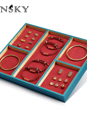 仿刺绣古法金展示道具珐琅彩项链配饰首饰展示收纳黄金托盘展示盘