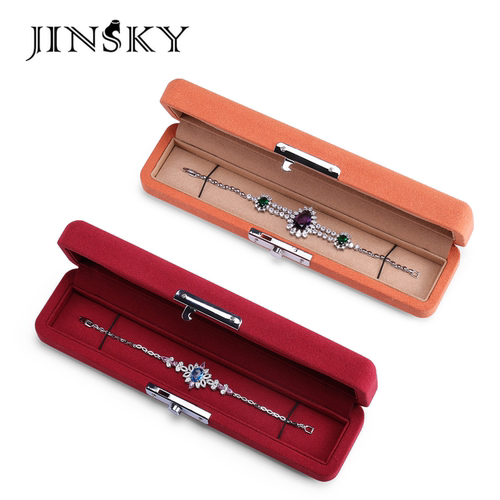 JINSKY绒布首饰盒收纳盒便携式珠宝展示架老钱风长链盒防尘饰品盒