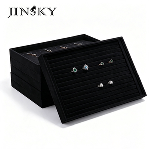 JINSKY黑色绒面首饰展示架多层分格戒指项链珠宝收纳盒家用饰品盒