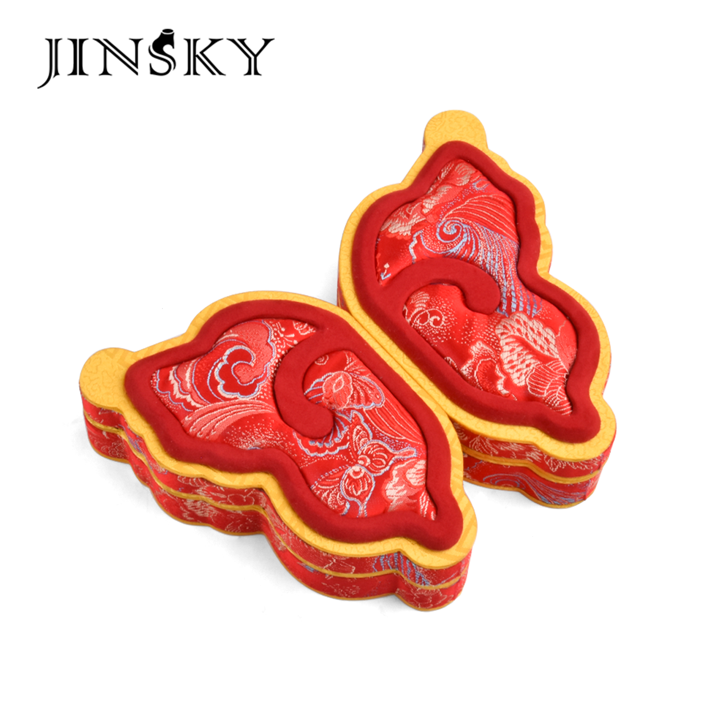 JINSKY蝴蝶造型首饰展示架红色刺绣布艺首饰盒收纳盒
