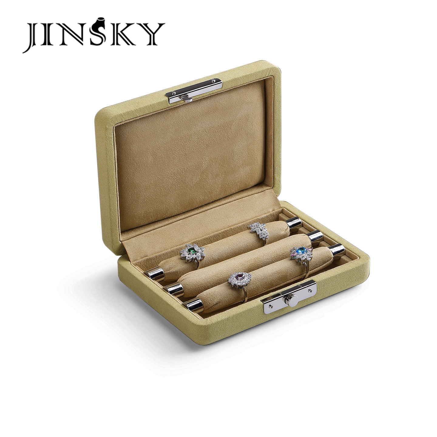 JINSKY超纤首饰收纳盒多格插槽珠宝展示盒戒指收藏箱礼物陈列道具