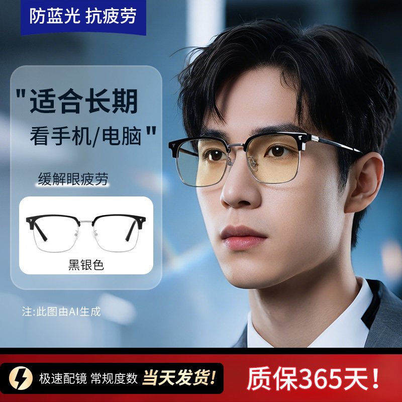 适合长期看手机电脑专用护眼平光镜0度防辐射抗蓝光疲劳眼镜男款