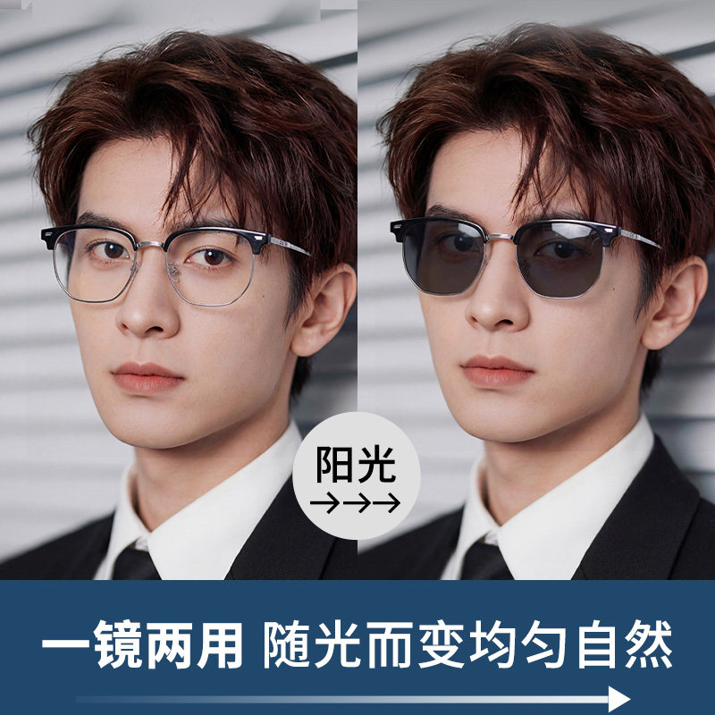 自动感光变色眉线框超轻近视眼镜男防蓝光辐射网上可配度数眼睛框,ZIPPO/瑞士军刀/眼镜,定制成品光学镜,淘宝优惠券,粉丝福利购,淘宝优惠卷
