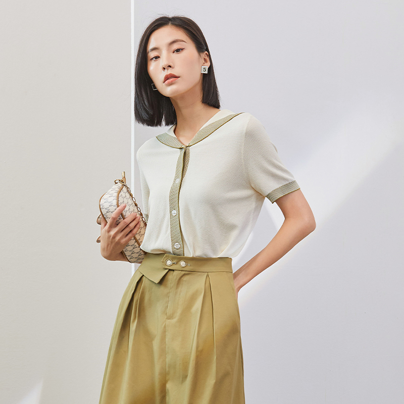 杨门2025夏季新款短袖毛针织衫