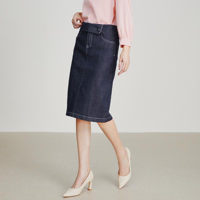 2025春季新品深蓝高腰薄款半身裙