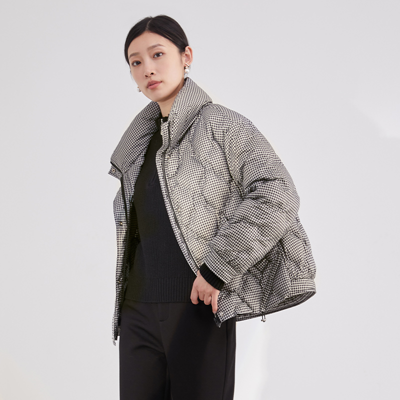 EMOO杨门冬季翻领格纹羽绒服