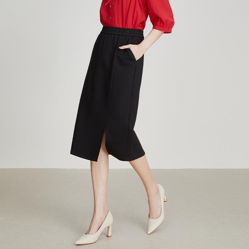 杨门黑色直筒半身裙2025新款