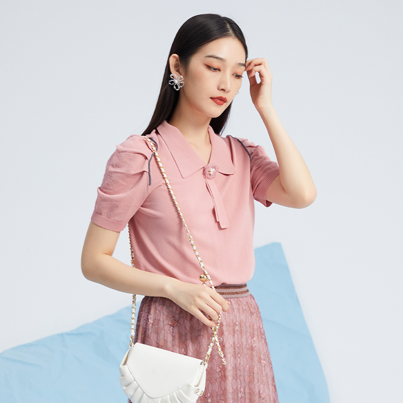 杨门夏季显瘦遮肉上衣女装新款套头纯色短袖t恤薄款透气针织衫