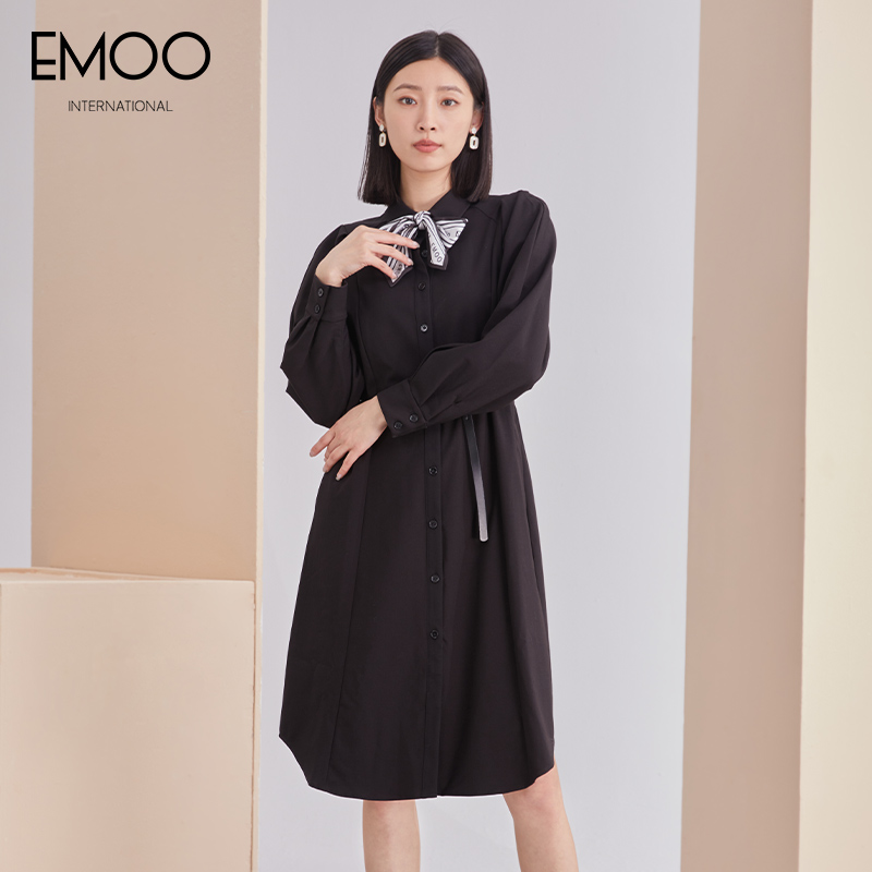 衬衫裙纯色职业通勤收腰