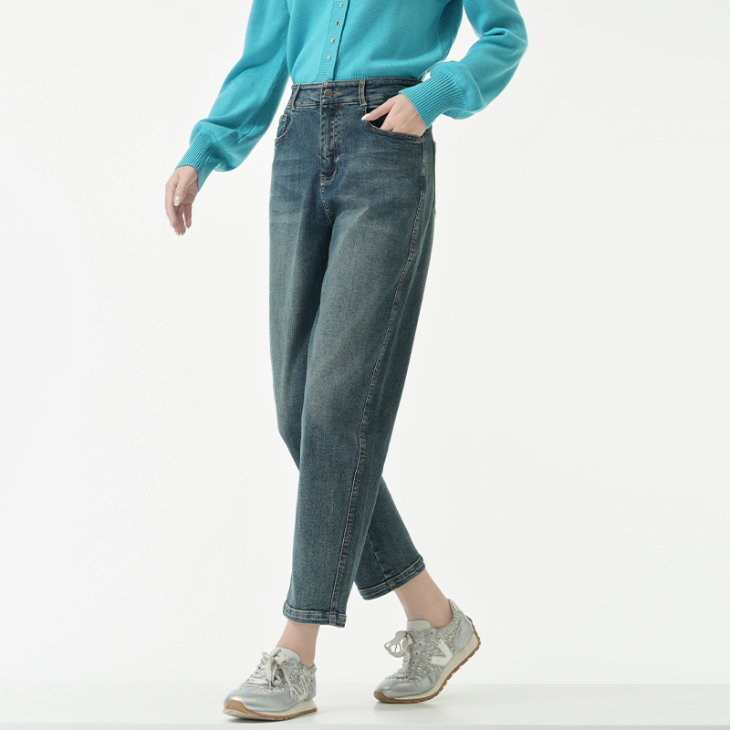 EMOO杨门春季高腰宽松牛仔裤