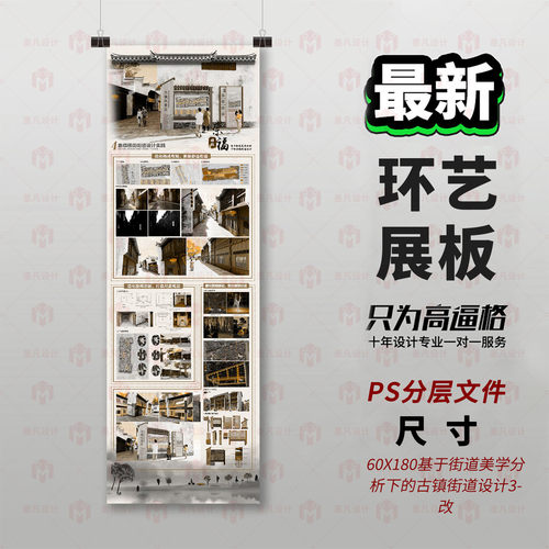 原创环艺展板设计PS分层文件学生作品展示板展板设计排版4张模板