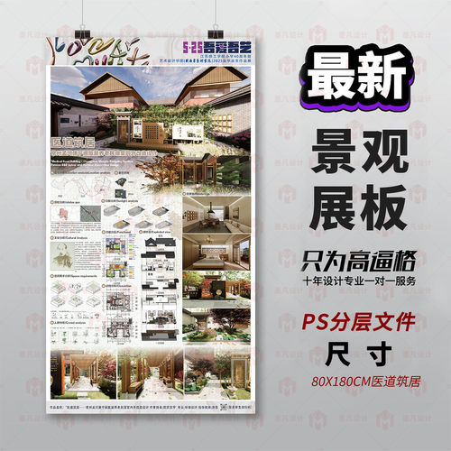 原创景观设计展板海报PS分层文件80X180CM现代建筑设计排版模板