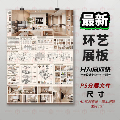 原创最新室内设计展板PS模板3D建模展板设计排版专业对服务模板