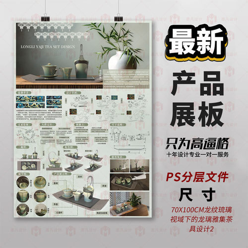 原创龙纹茶具设计展板PS分层文件展板设计3D建模产品展示板排模板