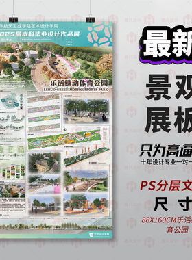 原创景观设计展板乐活绿动体育公园3D建模PS分层文件展板设计模板