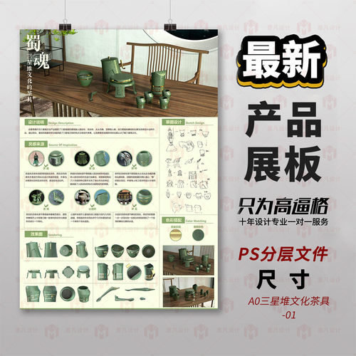 原创3D建模茶具设计排版PS分层文件展板设计学生展板作品集模板