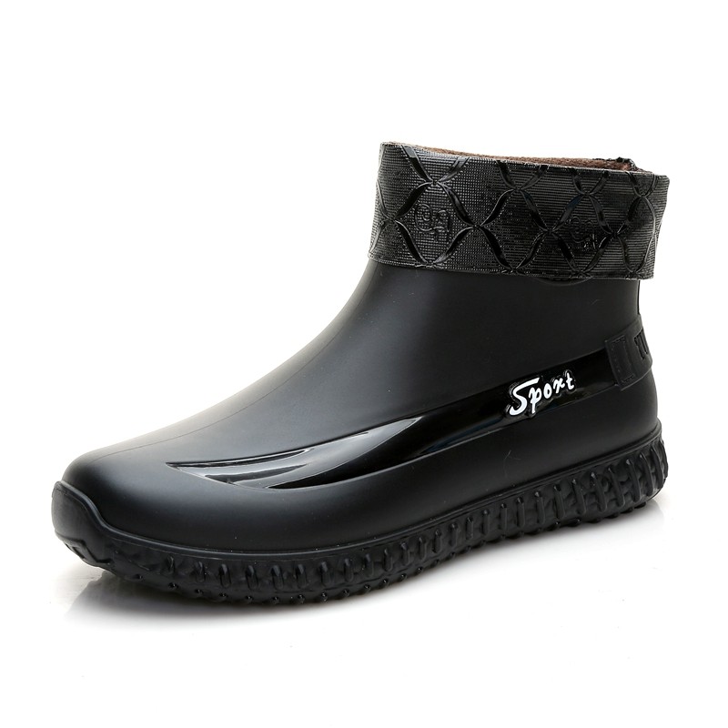 ONE-PIECE VELVET MENS WINTER SHORT WATER BOOTS LOW-TOP WATERPROOF AND NON-SLIP WATER SHOES WARM COTTON RAIN BOOTS AND THE LINER IS THICKENED FLEECE