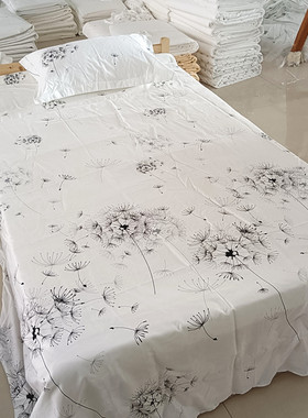 星级酒店民宿旅馆医院布草纯棉宾馆白色全棉床单床上用品自由天空