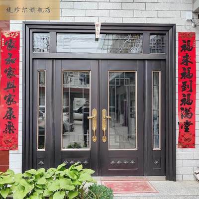 锌合金别墅大门双开门进户门乡村庭院玻璃门农村自建房入户大门