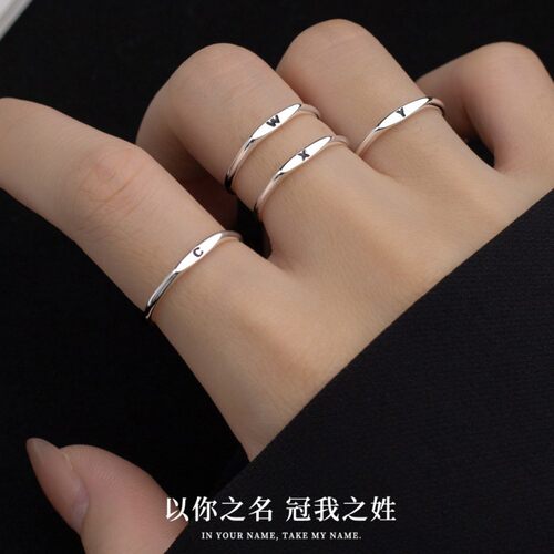 925银极简个性字母素圈戒指女