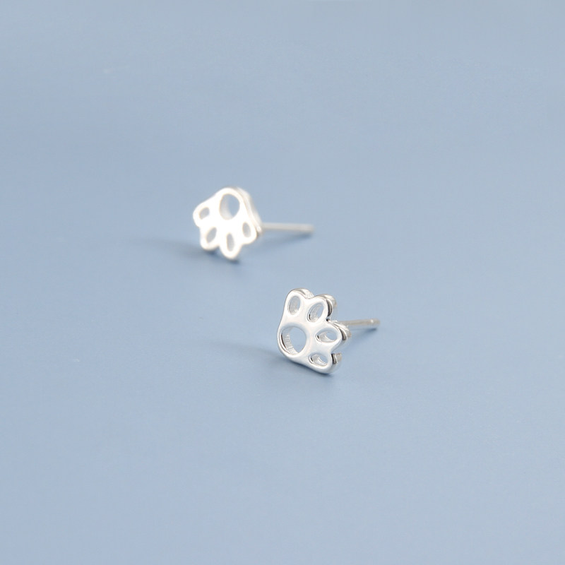 925银耳钉女可爱猫爪镂空耳骨钉小巧百搭少女心学生养耳洞不用摘