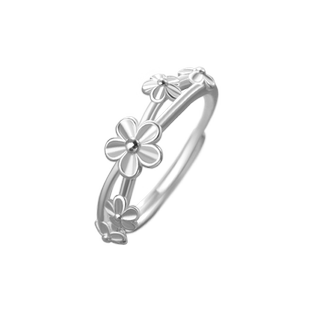 999纯银戒指女滕条花朵设计森系甜美尾戒气质时尚足银活口食指戒
