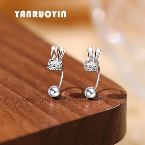 纯银耳钉女可爱轻奢兔子设计精致简约百搭甜美学生养耳洞免摘耳环