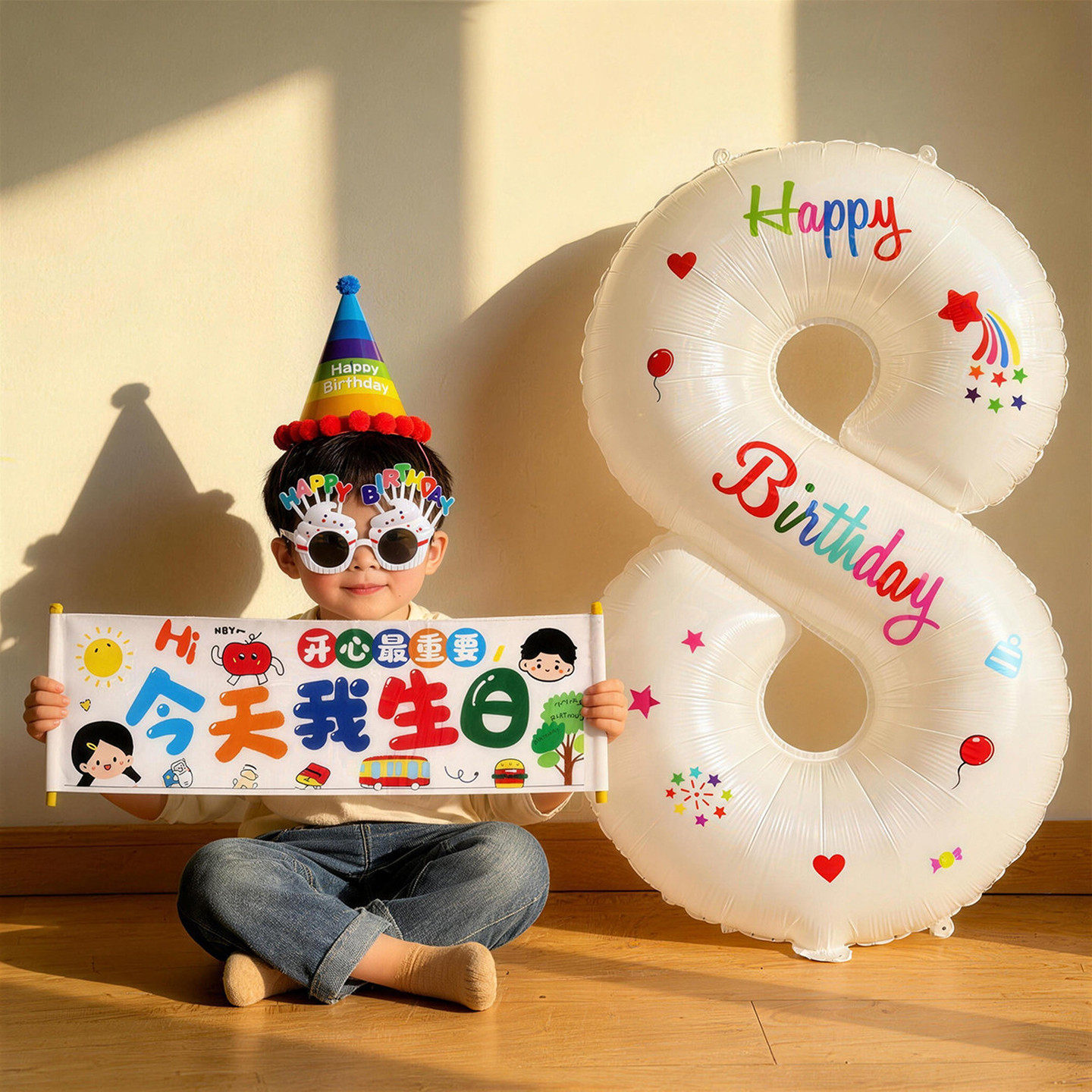 生日布置场景装饰男童数字气球儿童5岁快乐仪式感道具男孩小女孩