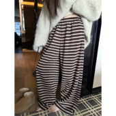 LIL 女秋冬 休闲长裤 CHER加厚复合卫裤 慵懒宽松紧腰显瘦条纹阔腿裤