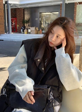 LIL CHER黑色马甲白鸭绒立领羽绒背心女冬季外穿韩版宽松加厚外套