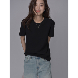 T恤女夏弹力舒爽亲肤基础款 满分极简纯色正肩短袖 上衣 CHER LIL