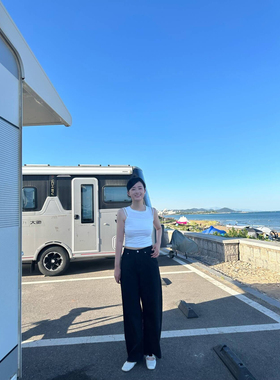 LIL CHER店主私服水洗黑柔软显瘦松弛弯刀牛仔裤长裤女夏黑色阔腿