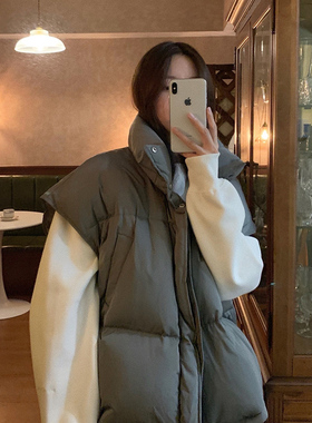 LIL CHER宽松显瘦灰色羽绒服马甲外套女冬季加厚休闲立领上衣