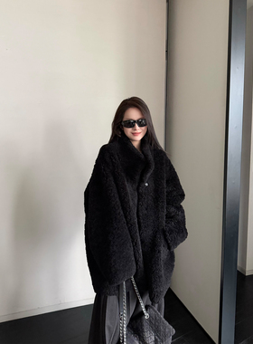 LIL CHER 雪人团子&软糯贝贝绒时髦立领宽松保暖皮毛一体外套秋冬