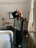 CHER春秋季 黑白色拼接显瘦长袖 T恤女新款 LIL 宽松内搭打底衫 上衣