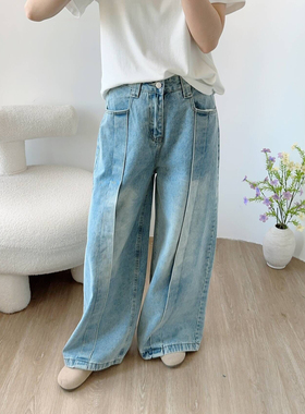 LIL CHER春秋季新款韩版高腰水洗阔腿长裤子蓝色牛仔裤女拖地裤子