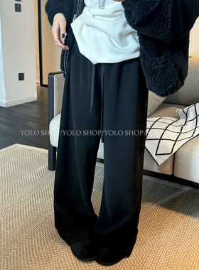 LIL CHER 极简主义冬日醋酸羊毛无侧缝显瘦休闲裤女冬季宽松裤子