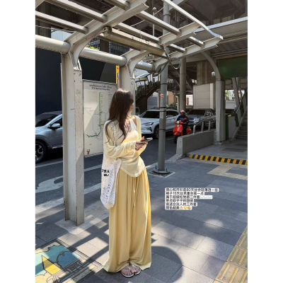 背心开衫阔腿裤同色系三件套夏