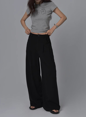 LIL CHER轻氧松弛裤黑色垂感西装裤女春夏宽松休闲直筒阔腿裤裤子